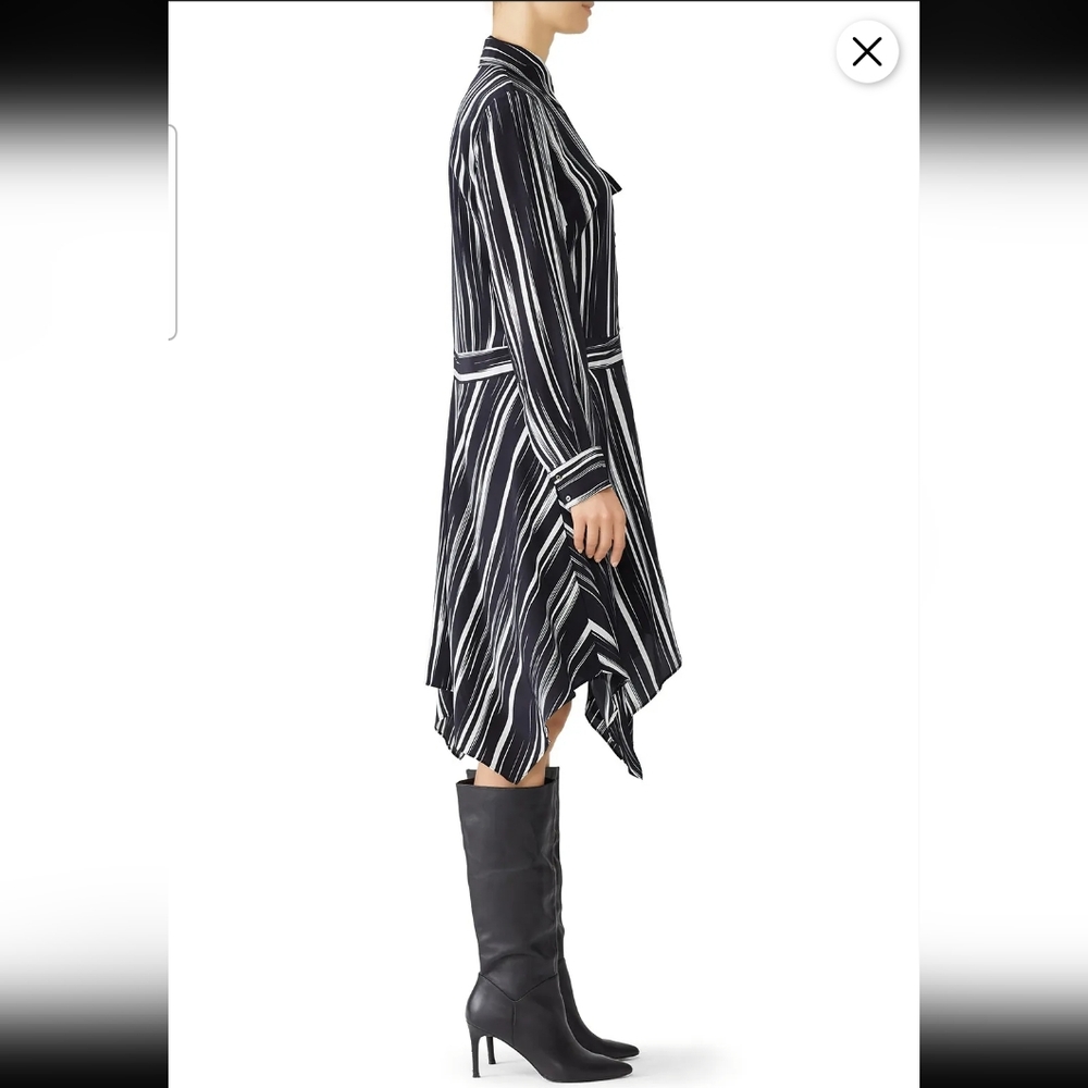 Nicole Miller Black and White Barcode Striped Shirt Dress. Size XL - Picture 3 of 16